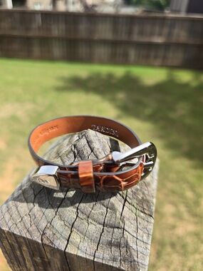 Brown Alligator Leather Bracelet with Silver Buckle